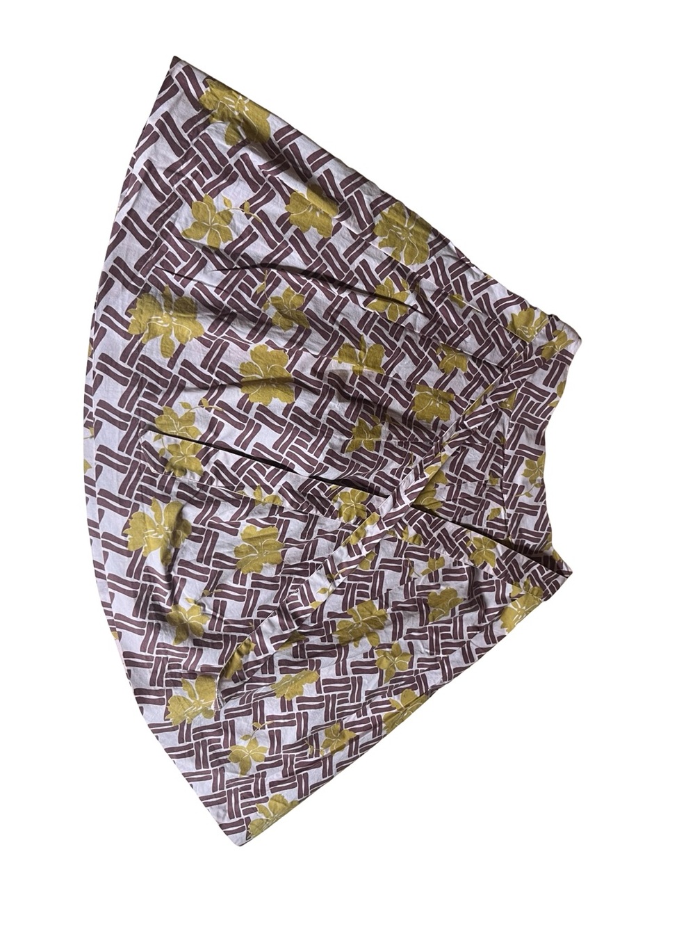 Halogen Pleated Skirt Blush, mauve geometric pattern, muted chartreuse abstract